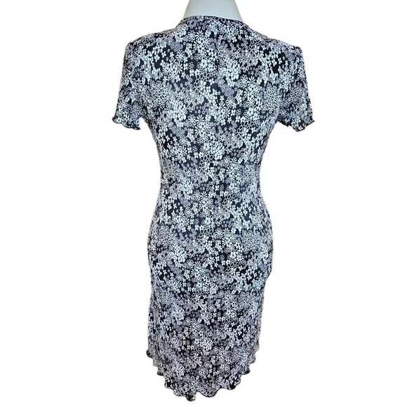 Vintage Y2K Womens Small Black Retro Floral Pleated Dress Knee Length Layered - Picture 8 of 14